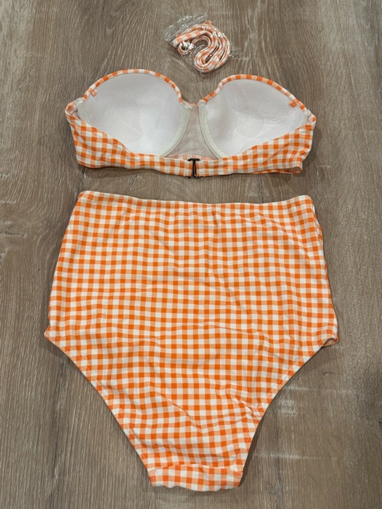 Orange Gingham High-Waisted Bikini Set - Picture 2 of 5